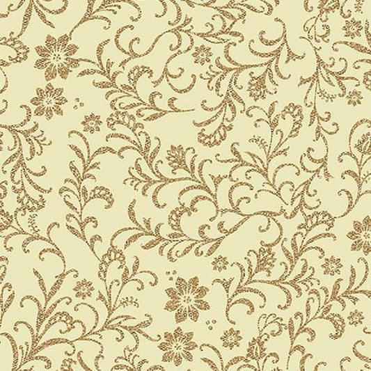 Holiday Tidings Holiday Vines Fabric  Benartex | Metallic Gold on Cream Cotton