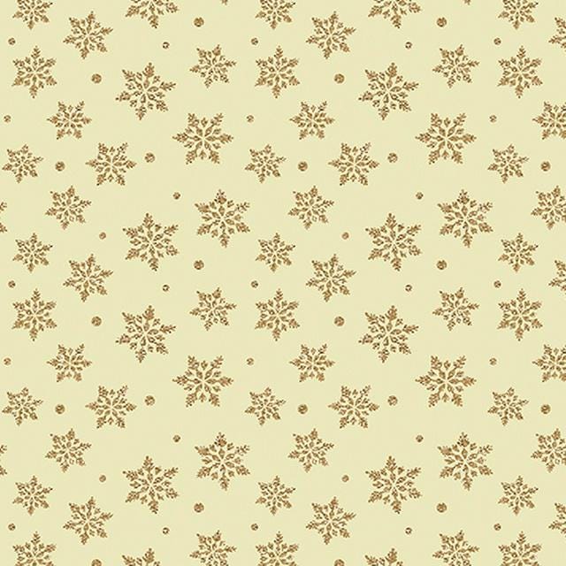 Holiday Tidings Snowflake Splendor Fabric  Benartex | Metallic Gold Snowflakes on Cream Cotton