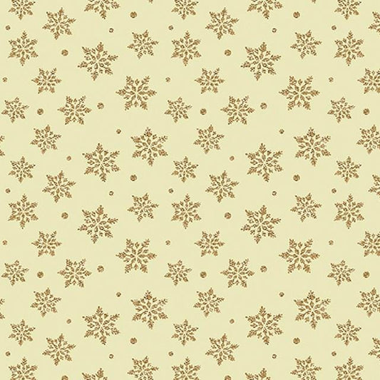 Holiday Tidings Snowflake Splendor Fabric  Benartex | Metallic Gold Snowflakes on Cream Cotton