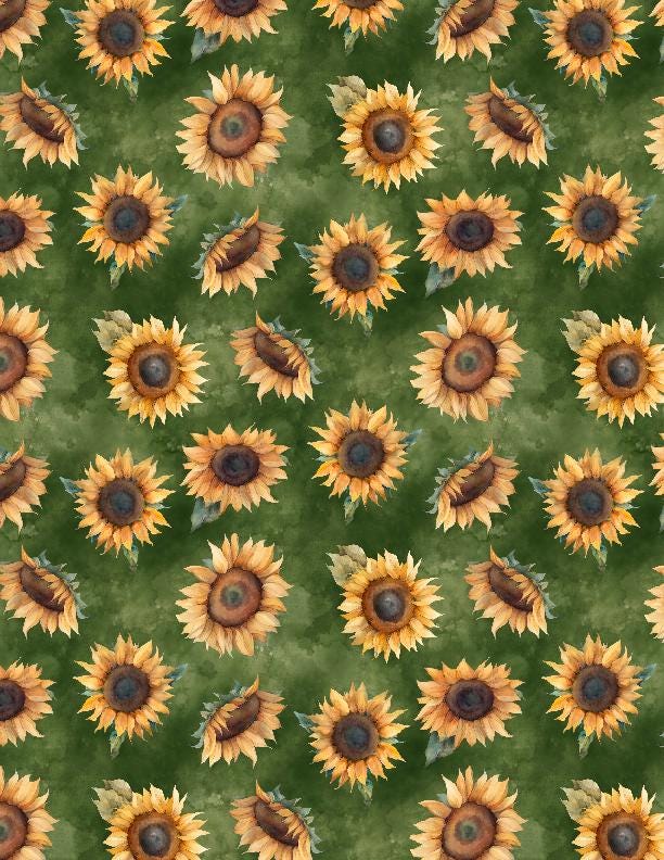Sunkissed by Nancy Mink for Wilmington Prints  100% Cotton Fabric with Tossed Yellow Sunflowers