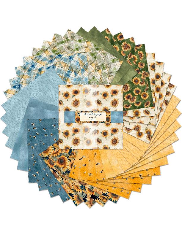Sunflower Fabric Squares: Sunkissed Precut Quilting Cotton - 10" (42 pcs)