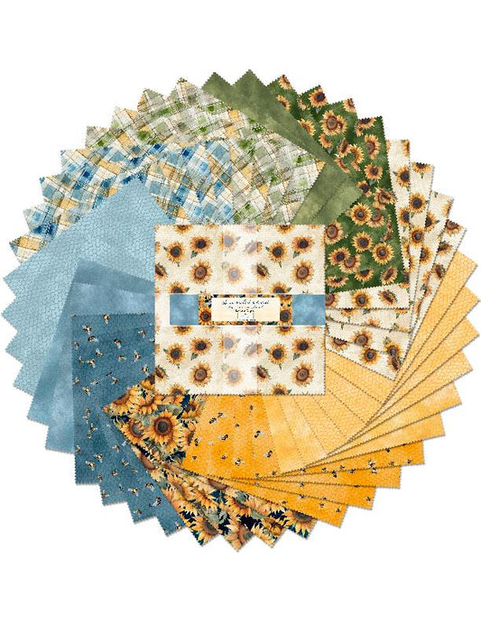 Sunflower Fabric Squares: Sunkissed Precut Quilting Cotton - 10" (42 pcs)