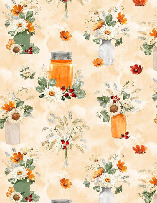 Harvest Blooms Autumn Floral Cream Quilt Fabric