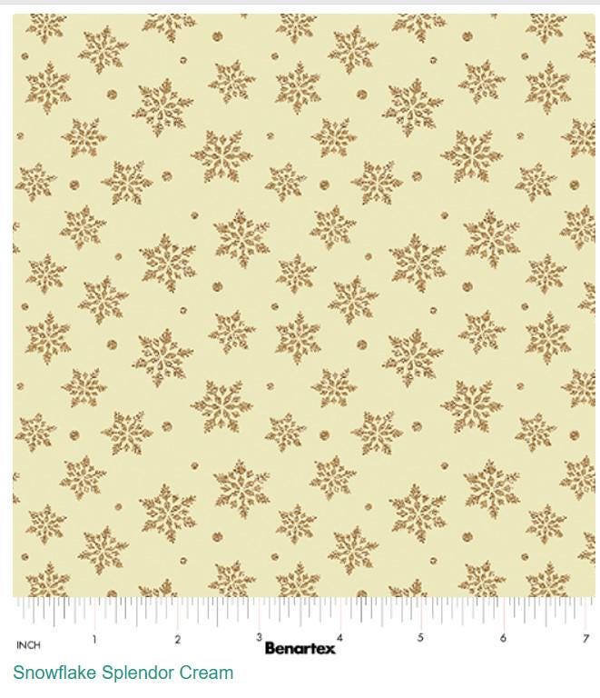 Holiday Tidings Snowflake Splendor Fabric  Benartex | Metallic Gold Snowflakes on Cream Cotton