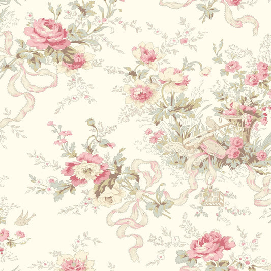 Charlotte Fabric by Clothworks  Cottage Floral Pink Floral Bouquets on Cream | 100% Cotton Quilt Fabric | 45 Wide