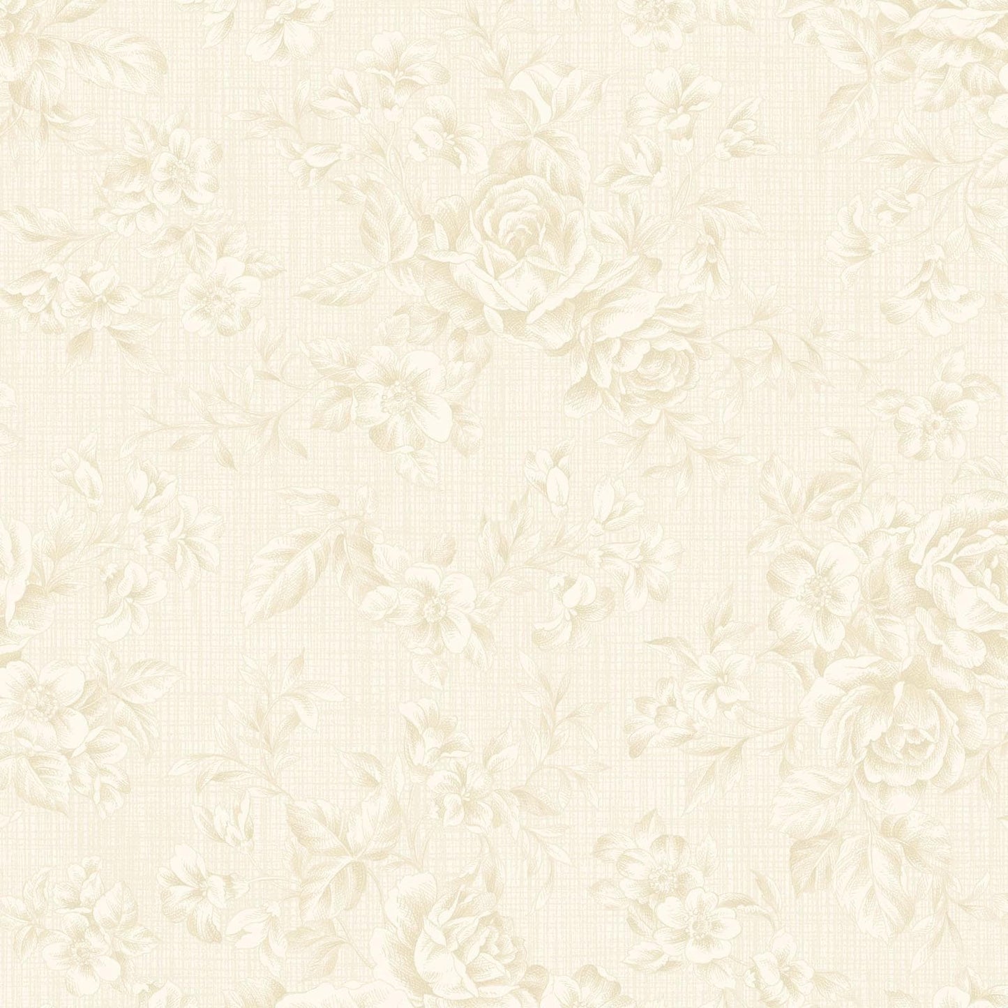 Charlotte Tonal Roses Fabric by Clothworks  Cream Floral Rose Blender | 100% Cotton Quilt Fabric | 43/44 Wide