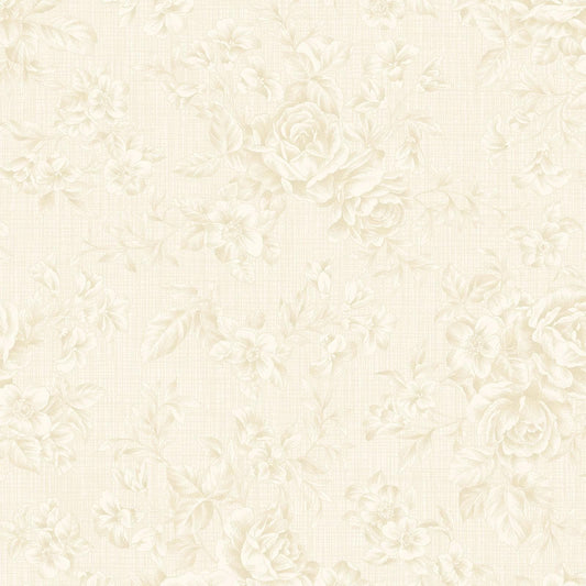 Charlotte Tonal Roses Fabric by Clothworks  Cream Floral Rose Blender | 100% Cotton Quilt Fabric | 43/44 Wide