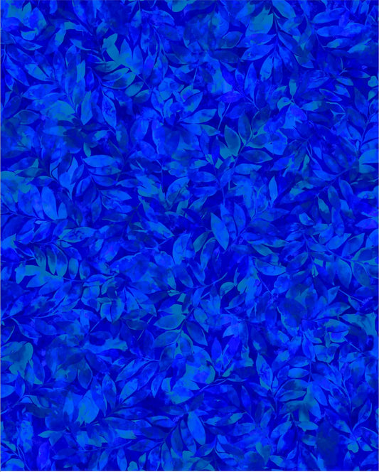 Nature's Palette Royal Blue Leaf Blender Fabric by Oasis Prints | 100% Quilting Cotton