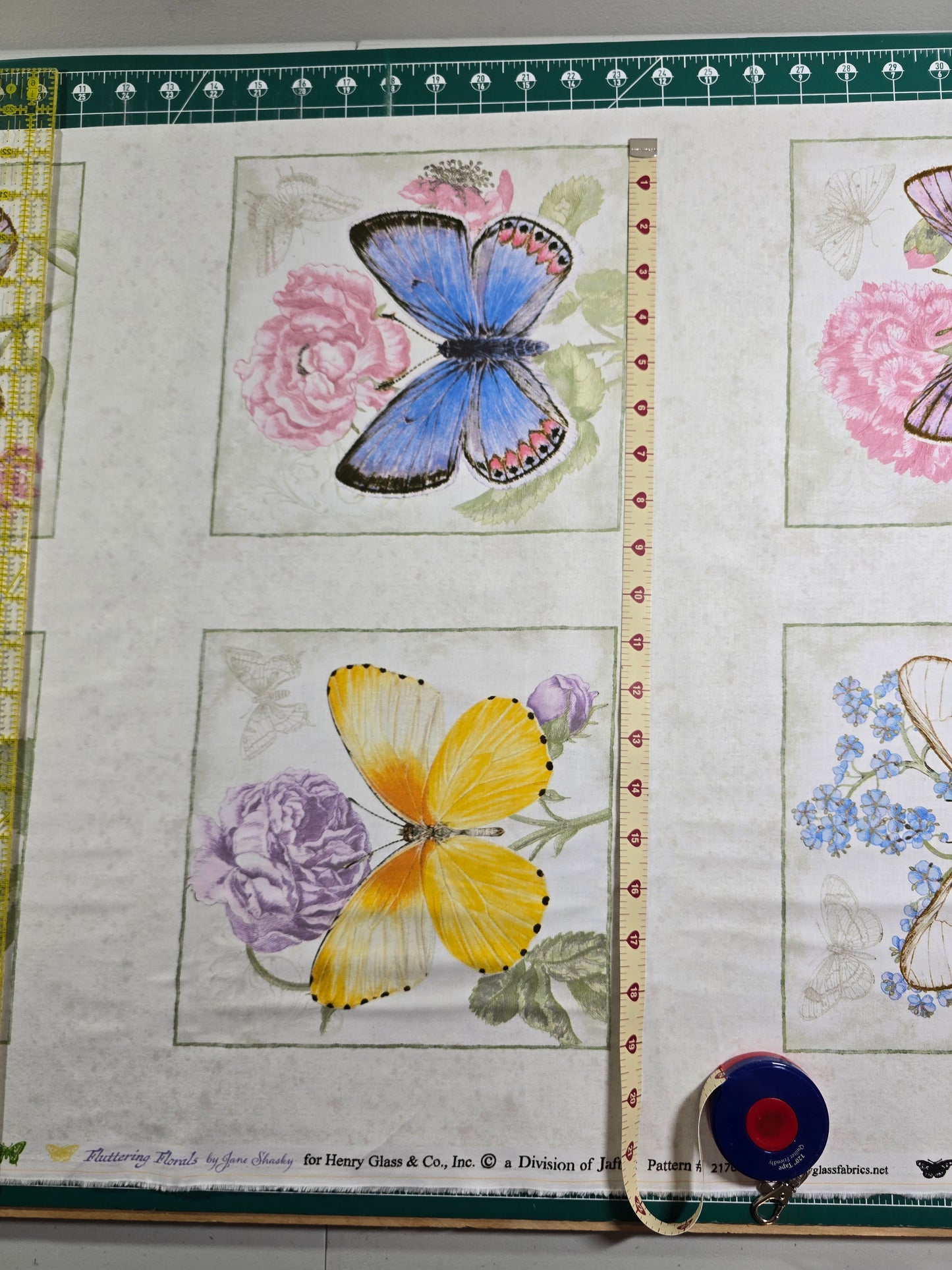 Henry Glass Fluttering Florals Quilt Blocks Panel Cotton Fabric