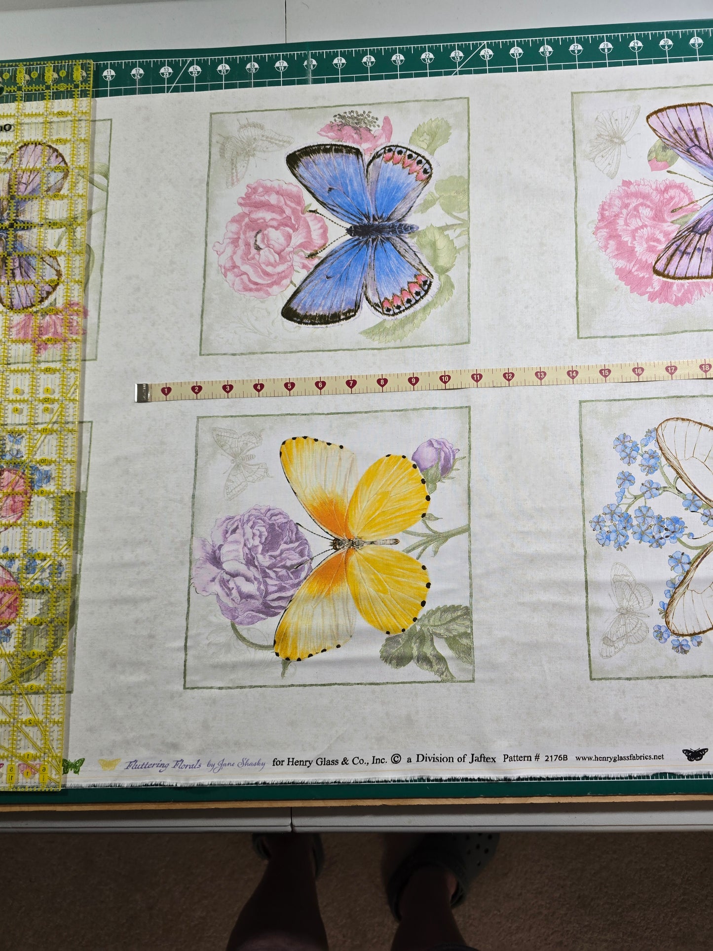 Henry Glass Fluttering Florals Quilt Blocks Panel Cotton Fabric